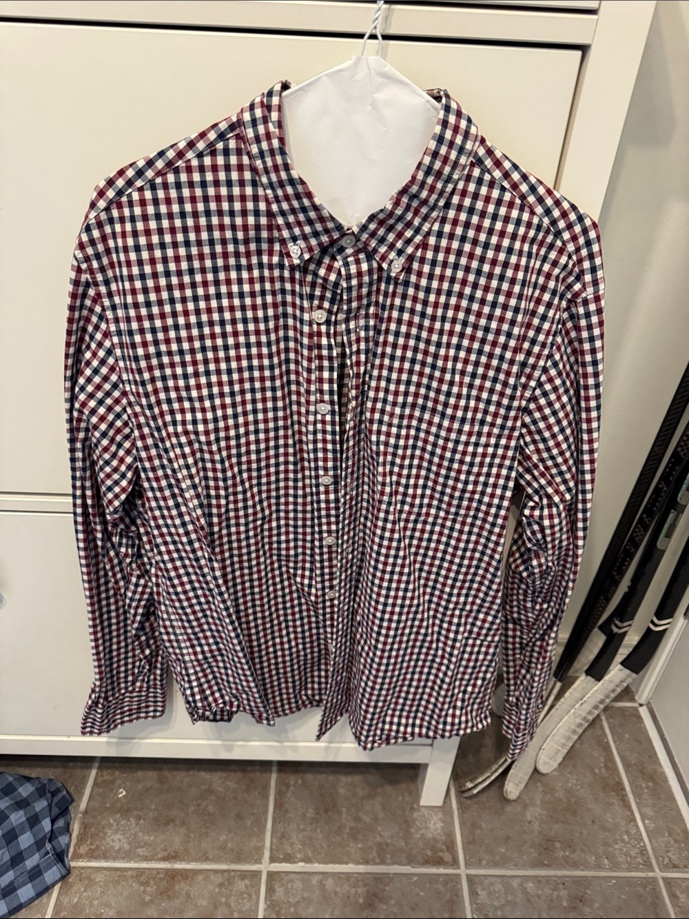 J. Crew Men's Red, Navy & White Checked Button-Down Shirt